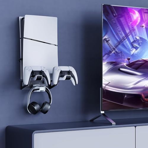 NexiGo PS5 (All Versions) Wall Mount Kit with Charging Station for PS5/PS5 Slim/PS5 Pro Consoles, Regular and DualSense_Edge Controllers, Stable Metal Wall Hanging Stand with LED Indicator - style: All PS5 Versions