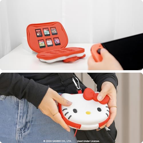 Hamee Hello Kitty Cartridge Case Portable Carrying Zip Case Storage Holder | Compatible with Nintendo Switch Games, Portable Carrying Case, 12-36 Game Card Holder, Zip Storage Case, Carabiner Included