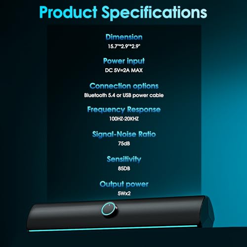 Computer Speakers for Desktop PC, Bluetooth Computer Sound Bar, Wireless PC Soundbar, Bass Boost, Hi-Fi Stereo Desktop Speakers with Touch Buttons for Laptops, Phone, Gamer, Families - color: Rechargeable