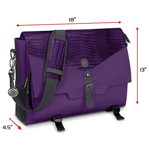 ENHANCE Collector's Edition RPG Player's Essentials DnD Bag - Dragon Hide Exterior Messenger Bag Fits 2-4 Books, Binders, Dice & Accessories, with 17 inch Laptop Slot, Battlemap Straps (Dragon Purple) - color: Dragon Purple