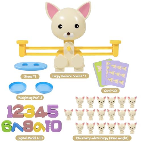 Puppy Balance Counting Toys, Cool Math Learning Games for Boys and Girls, Educational Number Toy Preschool Puppy Balance Counting Toy, Fun Children's Gift STEM Math Games Toys for Kids Age 3+(63 PCS) - style: Puppy