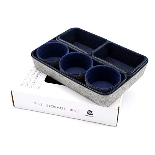 Welaxy 8pc office desk drawer organizer tray felt Storage bins Shallow Navy - color: Navy