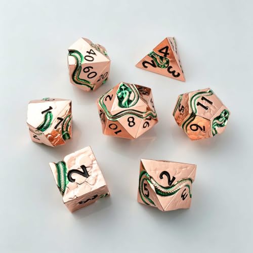 Serpent’s Cunning Dungeons and Dragons Dice Set, Heavy Metal Polyhedral DND Dice for RPG Tabletop Games, Balanced Zinc Alloy Dice with Gift Box - color: Rose Gold