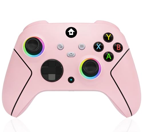 YUYIU 2.4GHz Controller with 7 Colors RGB Light for Xbox Controller, Xbox One Series X|S,Consoles,Steam PC Windows, with 1000mAh Battery/Dual Vib-ration/Turbo/Programmable, 3.5mm Audio Jack (PINK) - color: PINK