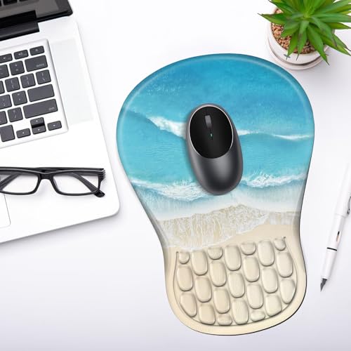 YIWEI Ergonomic Mouse Pad with Wrist Rest for Carpal Tunnel Pain Relief | Memory Foam Wrist Support,Non-Slip Rubber Base, Keyboard Computer Mousepad,Lycra Cloth Surface,Gaming Home Office - color: Beach-1