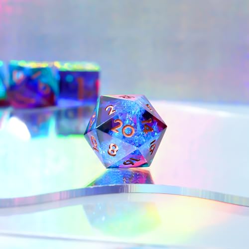 Single D20 Dice-22MM 20 sideds DND Resin Sharp Edged Resin Dice for Dungeons and Dragons, RPG, Polyhedral D&D Dice, Roleplaying Games MTG Table Games(Blue red) - color: D20-blud Red