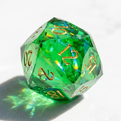 Single Multifaceted D20 DND Dice Resin Sharp Edge 20 Sided D&D Dice, 22Mm Handmade Polyhedral for Dungeons and Dragons, RPG, Roleplaying MTG Table Games - color: D20-green