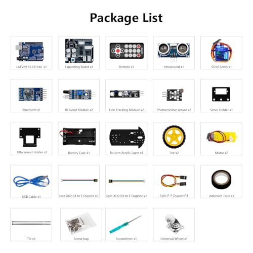 LAFVIN 2WD Smart Robot Car Kit V2 with Bluetooth, IR Remote, Obstacle Avoidance, Line Tracking, Light Seeking, Follow Object Functions, STEM Educational Robotics Kit with Tutorial - size: V2