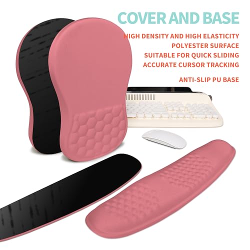 2-in-1 Ergonomic Set, Wave Rise Keyboard Wrist Rest and Massage Bulge Slope Mouse Pad Wrist Support, Cushion Memory Foam Integrated to Relieve Wrist Pain, Muskmelon Pink - color: Muskmelon Pink
