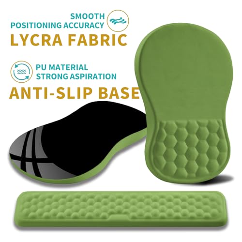 Hokafenle 2 in 1 Ergonomic Mouse Pad Wrist Support & Wrist Rest for Computer Keyboard Set, with Relieve Carpal Tunnel Pain Massage Bulge and Full Memory Gel Design (2In1 Set, Grass Green) - color: Hk018-grass Green