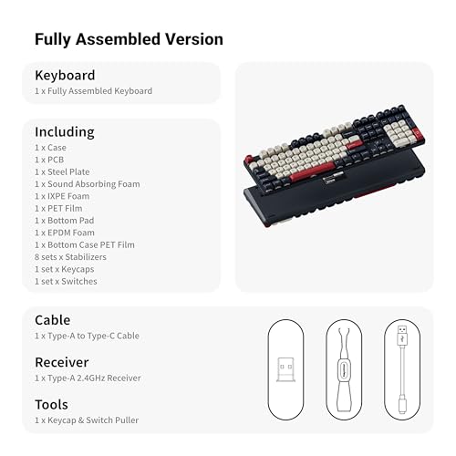 Keychron KJ5 Wireless Mechanical Keyboard, 2.4 GHz Bluetooth QMK 100% Layout RGB, Hot-swappable Banana Switch Compatible with Mac Windows Linux, Non-Shine-Through PBT Keycaps for Gaming - Dark Blue - color: Banana Switch