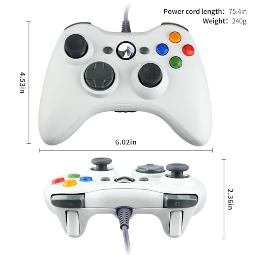 OSTENT Wired USB Controller Gamepad Joystick for Microsoft Xbox 360 Console Windows PC Laptop Computer Video Game Color White - color: White