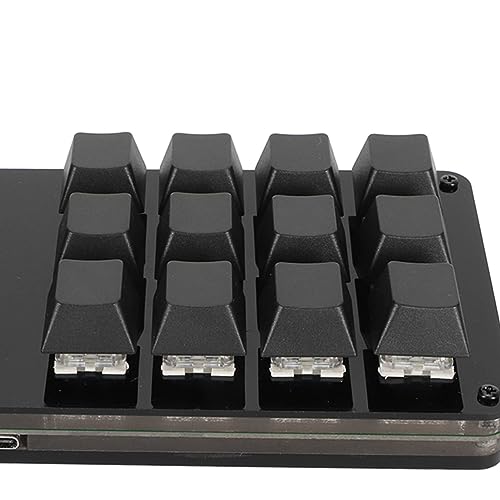 ASHATA 12 Key Mechanical Gaming Keyboard, One Handed Keypad, Custom Programme Hot Swappable Keyboard with 3 Knob Cable Separation Blue Switch for Office Gaming, ASHATAr127mui0bn