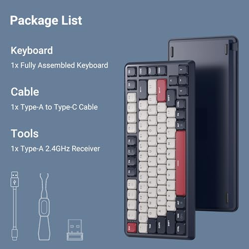 Keychron KJ1 Low Profile Wireless Mechanical Keyboard, 2.4 GHz Bluetooth QMK 75% Layout RGB, Hot-swappable Brown Switch Compatible with Mac Windows Linux, 2000mAh Fast Charge for Gaming - Dark Blue - color: Brown Switch