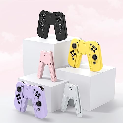 JINGDU NS Joy-Con Charg Grip Compatible with Nintendo Switch Standard & OLED Model, Switch JoyCon Controller Charger with Charging Cable and 2 Thumb Grip Caps, Play While Charging, Purple - color: Purple