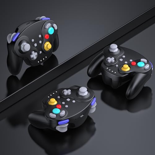 2 Pack 2.4G Wireless GameCube Controller for Switch 1 2, NGC Console, Black | (Built-in Vibration) (Rechargeable) (Analog Triggers / Stick), Compatible with Switch Online, Windows PC, macOS - color: Two Pack Black