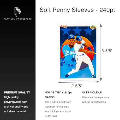 Platinum Protectors Thick Penny Sleeves for up to 240pt Thicker Cards Auto Jersey Patch Cards (100 Pack)