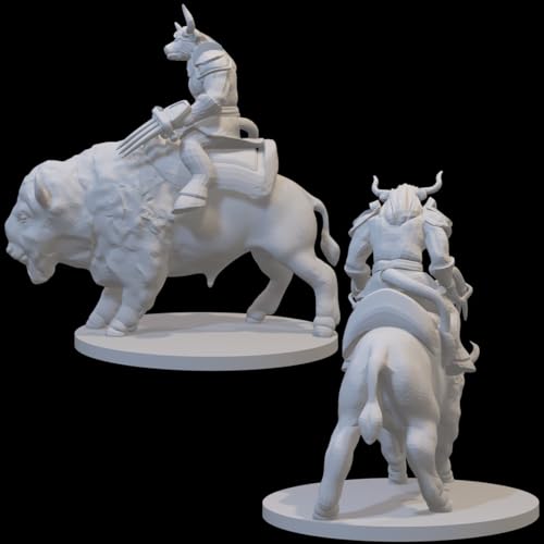Minotaur Miniatures for DND Pathfinder RPG Unpainted Resin 28mm-32mm 3D Printed (Minotaur Fighter on Buffalo Mount - Large)
