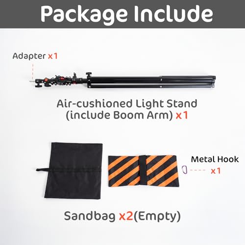 KATE Photography Light Stand with Boom Arm, 3-in-1 Heavy Duty Aluminum Alloy 12.5ft Tripod Stand with 2 Empty Sandbag, 11lbs Max Load for Video Light, Softbox, Strobe, Reflector, Camera
