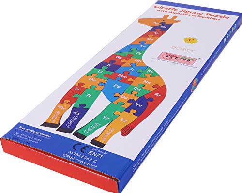 TOWO Wooden Alphabet & Number Puzzle, Giraffe Letter Blocks Toy | 2-in-1 wooden puzzle with ABC letters and numbers; 41 cm giraffe design for learning, sorting and preschool play, age 3+.