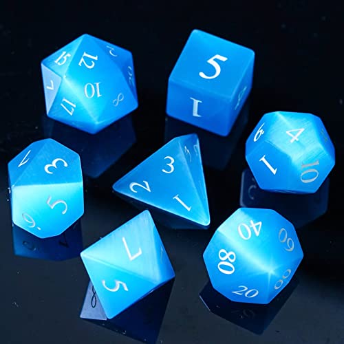 UDIXI Gemstone DND Dice Blue Cat's Eye Stone D&D Dice Set for Tabletop Game | Natural Stone, Premium Gift Box, DM Gift, for Dungeons and Dragons Role Playing Games - color: Blue Cat's Eye