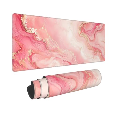 Pink Gold Marble Mouse Pad XL Large Mousepad Non Slip Rubber Base Desk Mat for Laptop Computer Gaming 31.5" X 12" - color: Pink Gold Marble