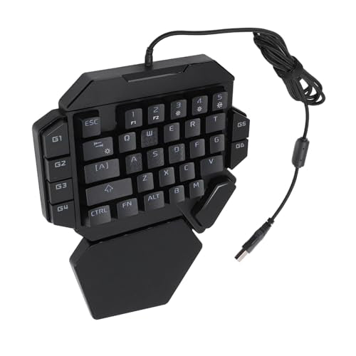One Handed Gaming Keyboard, 35 Keys Portable Mini Keypad with Wrist Rest, RGB Backlit Blue Switch, 6 Macro Recording Keys for PC