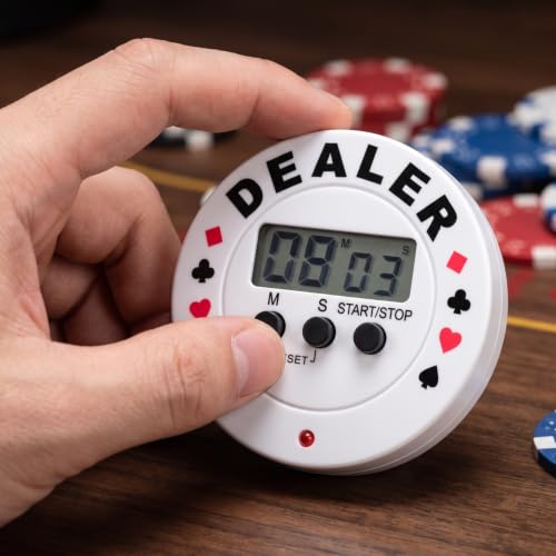 Digital Poker Timer and Dealer Button, Professional Blind Level Countdown Clock with Suit Patterns, Large LCD Display Electronic Timer for, Home Card Game and Tournaments