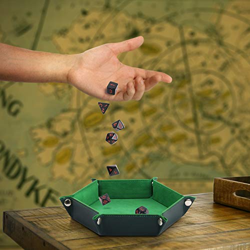 K.T. Fancy Dice Tray 6 Pieces Folding D&D Dice Tray Dice Holder Storage Box for Rolling Dice Games Metal Dice Rolling Tray PU Leather and Velvet - style: 6 PCS