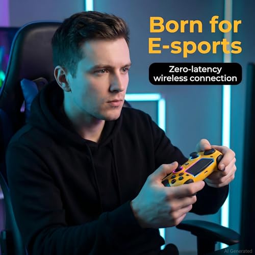 ThinTree Wireless Controller Compatible for PS-5/Pro/Slim/PC, Gradient Color RGB mode/haptic feedback/1000 mAH battery/Motion Sensing/3.5mm Audio Jack (Yellow) - color: Yellow