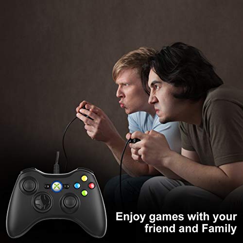 NBCP Game Controller for Xbox 360: Wired Xbox 360 Controller for PC Windows 11/10/8/7 - Upgraded Gamepad with Dual Vibration Feedback and 60-inch Flexible Cord, Black
