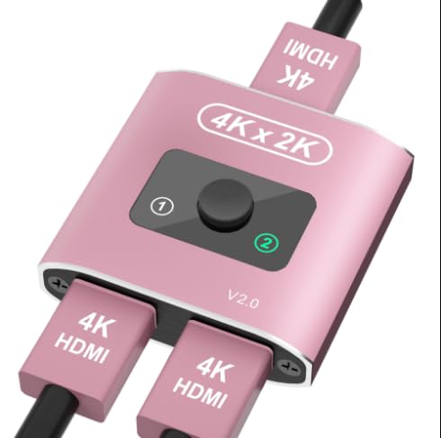 HDMI Switch Splitter 4K@60Hz, Aluminum HDMI 2.0. Bi-Directional Switch Supports 2 in 1 out or 1 in 2 out, Ideal for Connecting Devices Like Xbox, PS5/4/3, Blu-Ray players, Fire Stick, Roku, and HDTVs. - color: Pink