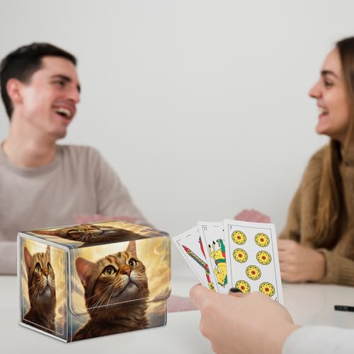 for MTG Commander Deck Box,Card Deck Box for Trading Yugioh MTG,Fits 100 Double Sleeved Cards,PU Leather Strong Magnet Case for Magic Commander TCG CCG,Cute Cat - color: Cute Cat