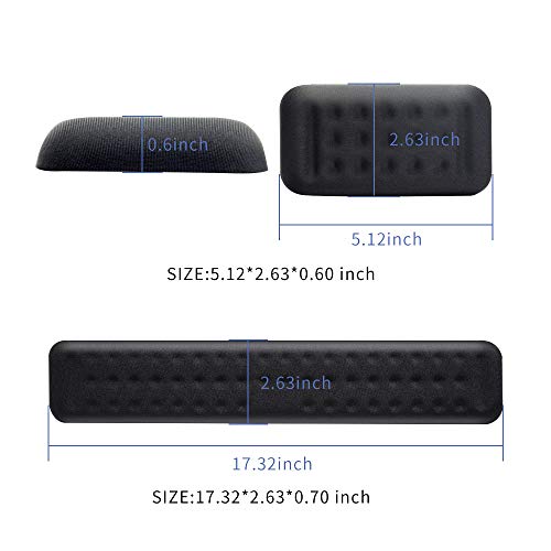 Keyboard and Mouse Wrist Rest Set Gaming Memory Foam Ergonomic Hand Palm Rest Support for Computer, PC, Laptop, Mac Typing and Wrist Pain Relief and Repair (17.3 Inch, Black)