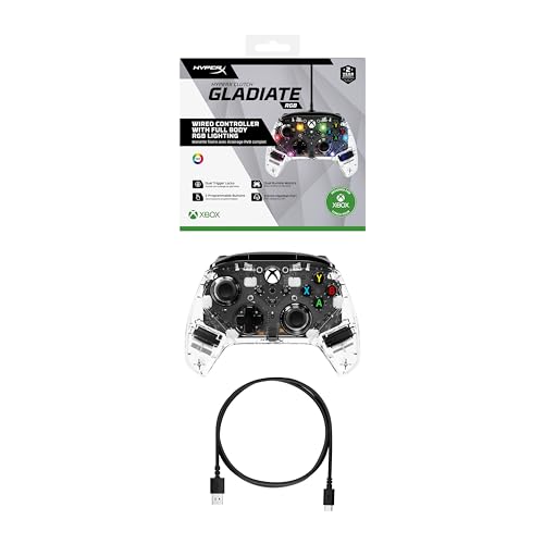 HyperX Clutch Gladiate RGB – Wired Controller, Officially Licensed by Xbox, Programmable RGB Lighting, Dual Trigger Locks, Programmable Buttons, Dual Rumble Motors, Clear - color: RGB
