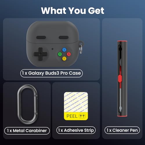 Delidigi Retro Gaming Case Compatible with Samsung Galaxy Buds 3 FE (2025)/Pro and Galaxy Buds 3(2024,Silicone Game Console Style Earbuds Case Accessories with Carabiner and Cleaning Kit - color: Deep Grey, size: Galaxy Buds3 FE (2025)/Buds3/Buds3 Pro