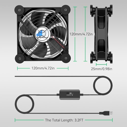 USB Computer Fan, 120mm USB Fan with 3 Speeds Controller Small PC USB Fans for Cooling Cabinet Case Receiver Server DVR Greenhouse TV Router Xbox PlayStation - style: 1 Pcs