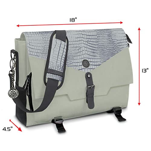 ENHANCE Collector's Edition RPG Player's Essentials DnD Bag - Dragon Hide Exterior Messenger Bag Fits 2-4 Books, Binders, Dice & Accessories, with 17 inch Laptop Slot, Battlemap Straps (Dragon Silver) - color: Dragon Silver