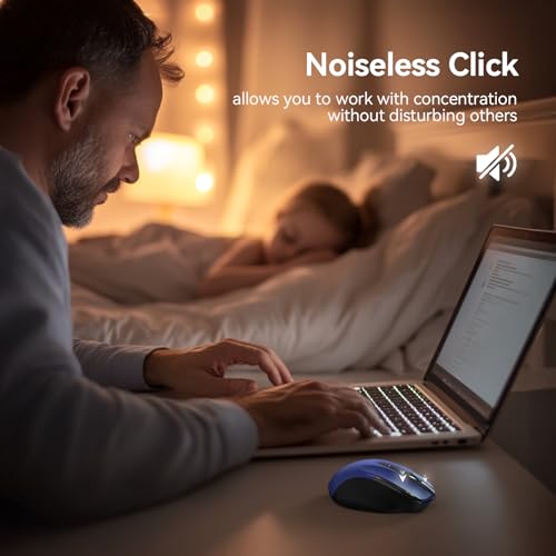 TECKNET Rechargeable Jiggler Wireless Mouse, Dual-Mode Connectivity, Blue | Silent USB A & Bluetooth Mouse, 6 Adjustable DPI, 6 Buttons, Ergonomic Design, Long Battery Life, Multi-Device Compatibility - color: Blue