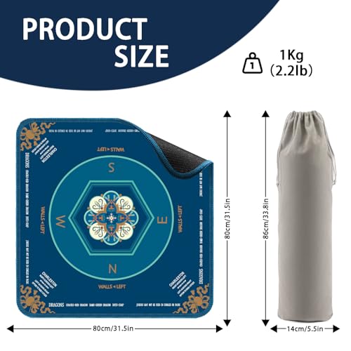 Blue Mahjong Mat for Table, American Mahjong Mat with Printed Rules, 31.5x31.5 in, Anti-Slip, Noise-Reducing Table Cover with Carrying Bag for Mahjong, Poker, Dominoes and Card Games - color: Deep Cyan