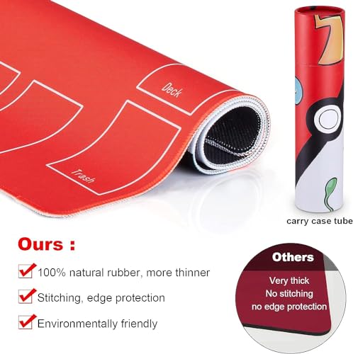 Biouai Playmat for Card Gameplay - Play Mat with Tube for 2 Player Trainer Game Playing(Red)
