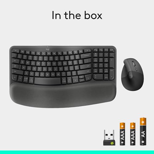 Logitech Wave Keys & Lift Vertical Mouse - Ergonomic Wireless Keyboard and Mouse Combo - with Cushioned Palm Rest, Easy-Switch, Bluetooth, for Multi-OS, Windows/Mac - Graphite - color: Graphite, style: Right-Handed
