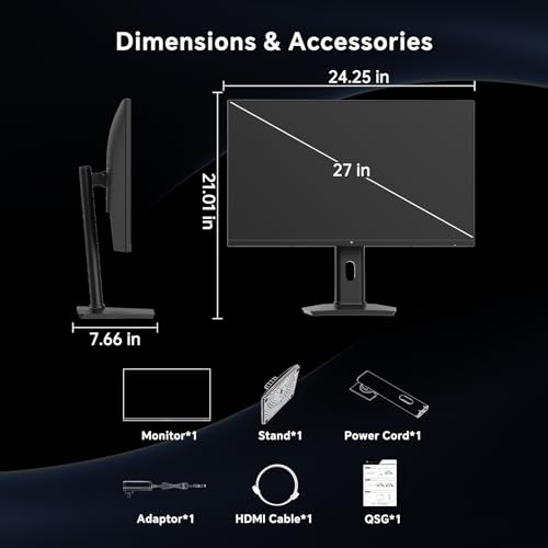 KTC 27 Inch 240Hz Gaming Monitor, FHD 1080p Fast IPS, Adaptive Sync, H27F7 | HDR, Height Pivot Tilt Adjustable, Vesa Mount, HDMI/DP - color: Black, size: 27-inch
