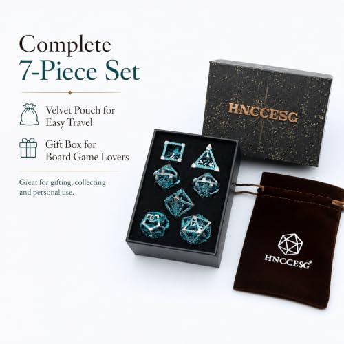 Hollow Cthulhu Metal Dice Set,7-Piece RPG Dice,Sliver Blue | Lightweight Copper Dice,Easy-To-Read Numbers,a Gift Box and Velvet Bag for RPG Play,Gifting and Collecting. - color: Cthulhu Blue