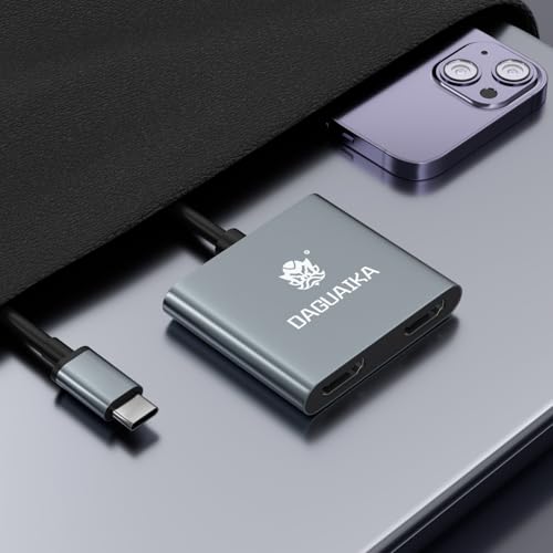 USB C to Dual HDMI Adapter 4K@60Hz, 4-in-1 HDMI Splitter for Dual Monitors, 100W PD Charging, USB A Port, Docking Station for MacBook/LenovoYoga/Thinkpad, XPS and More (macOS only Support SST Mode)