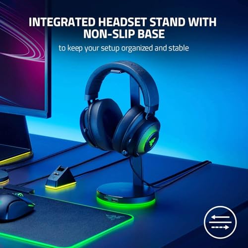 Razer Base Station V2 Chroma - Chroma Enabled Headset Stand with 3.1 USB Hub and 7.1 Surround Sound (2 USB 3.1 Ports, Intergrated Headset Stand, Non-Slip Base, Chroma RGB) Black