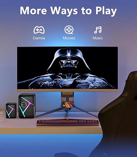 2.1 Gaming Speakers with RGB Gradient Light, PC Speakers with Dynamic Sound, USB Powered & 3.5mm Aux, Desktop Computer Speakers with Volume Control, Compatible with PC, Laptop, PS4, TV, Phone