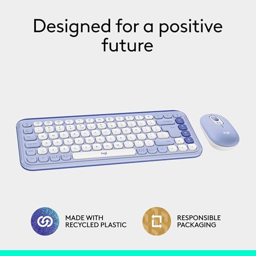 Logitech POP ICON Combo, Wireless Bluetooth Keyboard and Mouse, Comfortable Typing, programmable Keys and Buttons, Quiet clicks, Easy-Switch up to 3 Devices - Lilac - color: Lilac, style: Combo