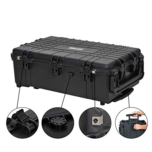 MEIJIA Rolling Waterproof Hard Protective Case, Hard Camera Case with Retractable Pull Handle and Wheels,Customizable Fit Foam Inserted, Black, Elegant Black,31.65x19.37inchx11.02inches - size: 31.65x19.37inchx11.02inches