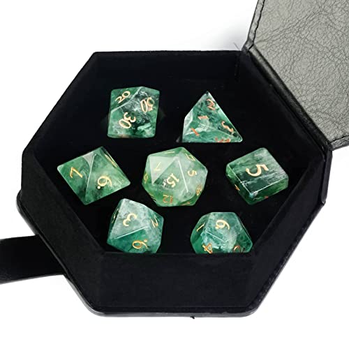 UDIXI Gemstone Dice Set Green Fluorite Stone DND Dice for Tabletop Games | Natural Stone, Premium Gift Box, DM Gift, for Dungeons and Dragons Role Playing Games - color: Green Crystal